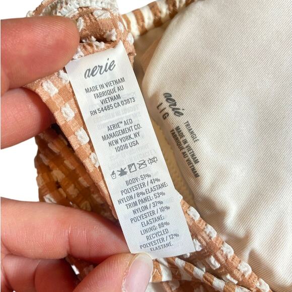 Aerie Gingham Ruffle Seersucker Triangle Bikini Swimsuit Top Raw Sienna Large - Picture 6 of 6